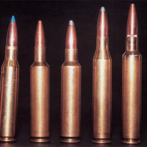How the .25-284 rates against the competition. L to R: 250 Savage, .257 Roberts, .257 Ackley Improved, .25-284, .25-06, .25-06 Ackley Improved and .257 Weatherby Magnum.