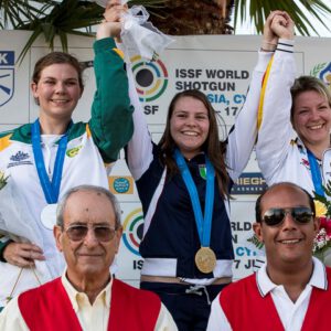 Left to right: Catherine Skinner won silver behind Italian Silvana Stenco, while Germany's Sonja Scheibl took bronze.