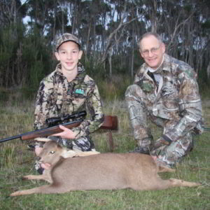 Lach (left) and Para Park member Russell Kremser with the hog deer they harvested on the first morning of the hunt.
