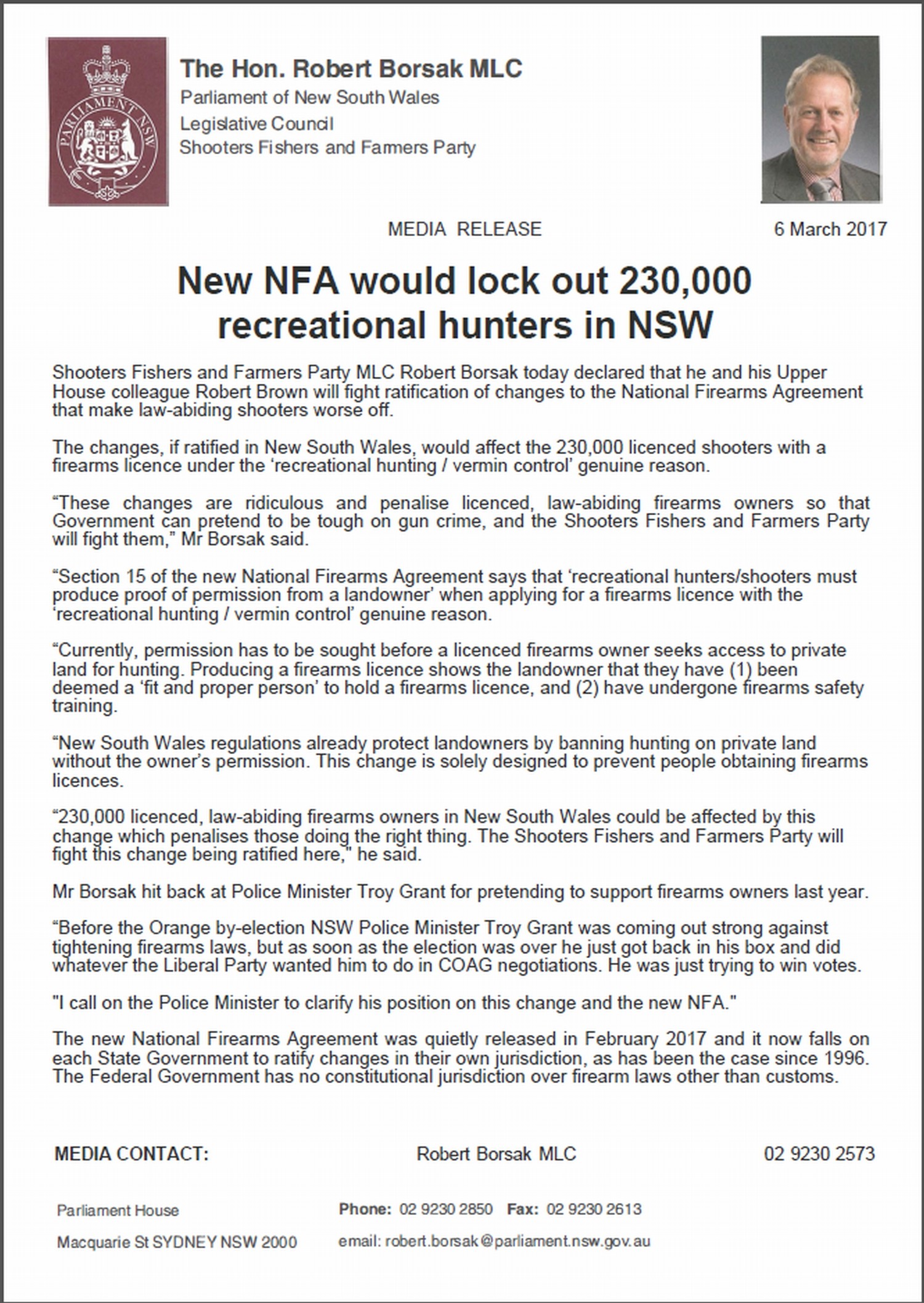 NFA Lockout press release