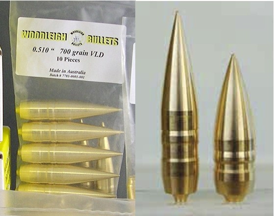 Woodleigh VLD Solid Brass Bullets 50 BMG (510 Diameter) 700