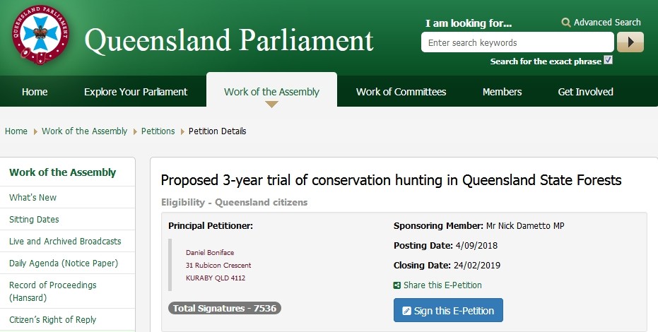 Queensland Government Petition Page