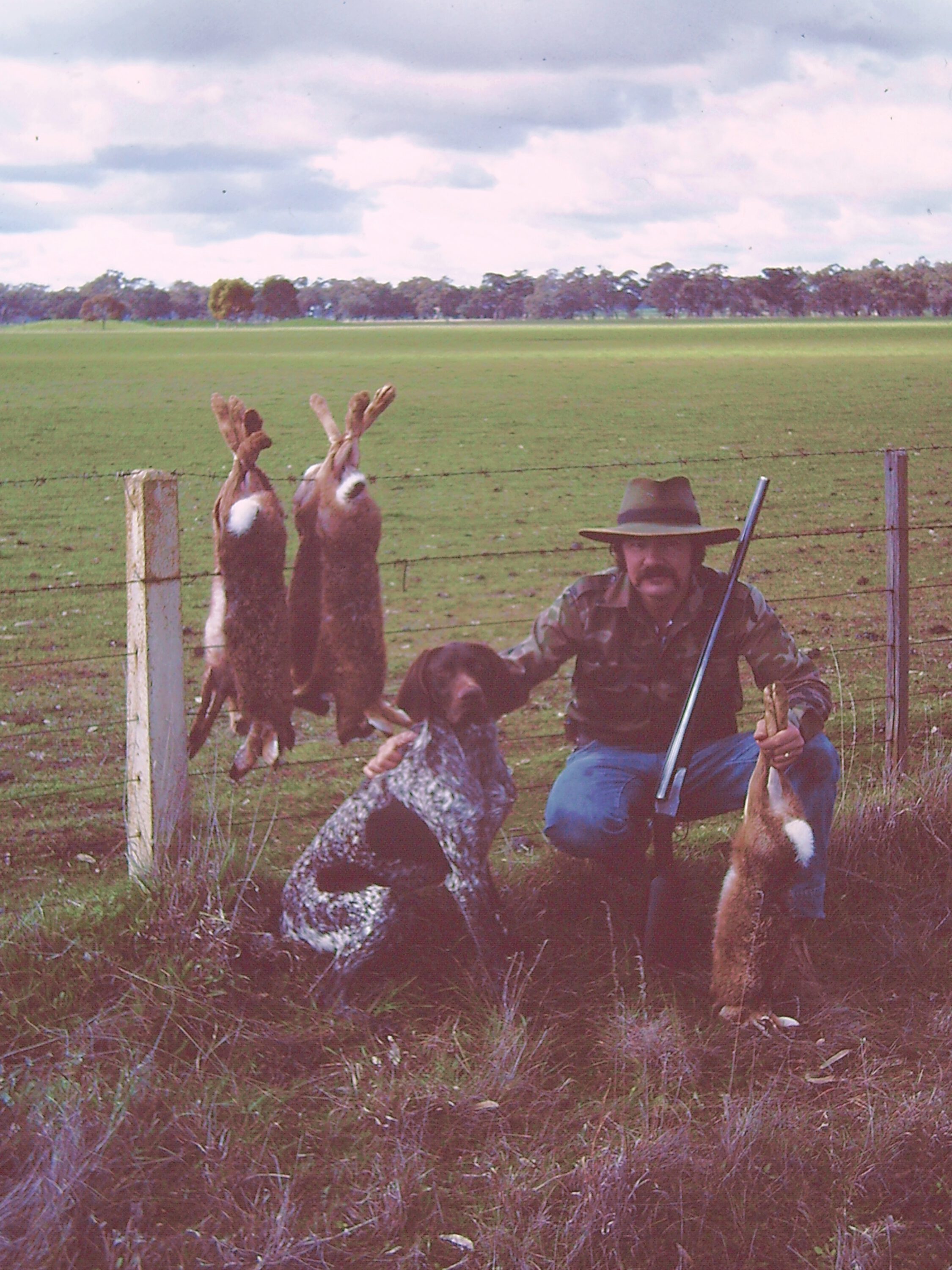 Leon Wright ages ago with a nice haul of hares hunted over his GSP.