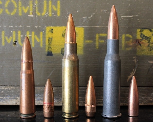 Left to right, 7.62x39, 7.62x51 NATO, 7.62x54 Russian