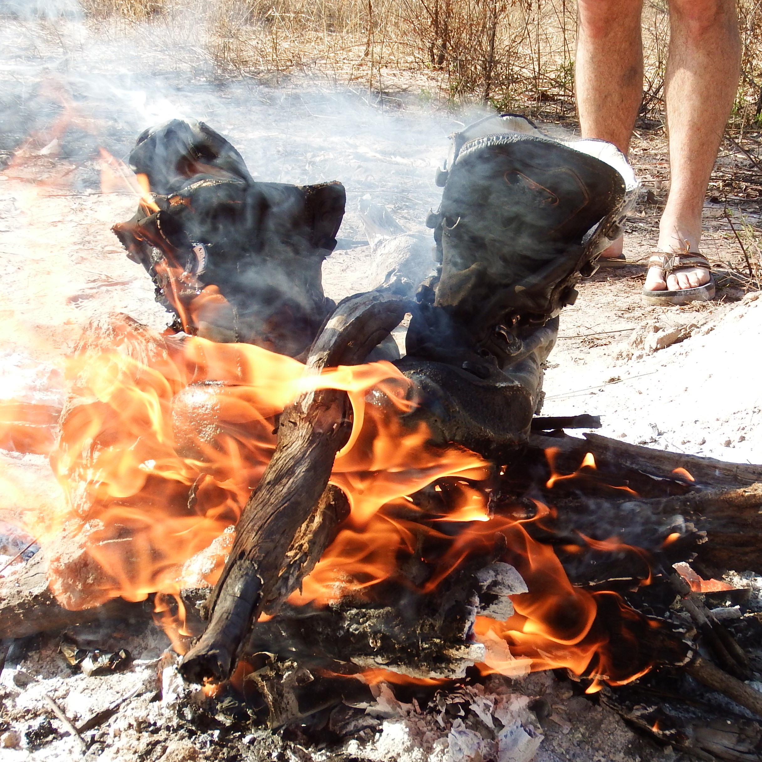 Dad's boots got a well-deserved cremation.