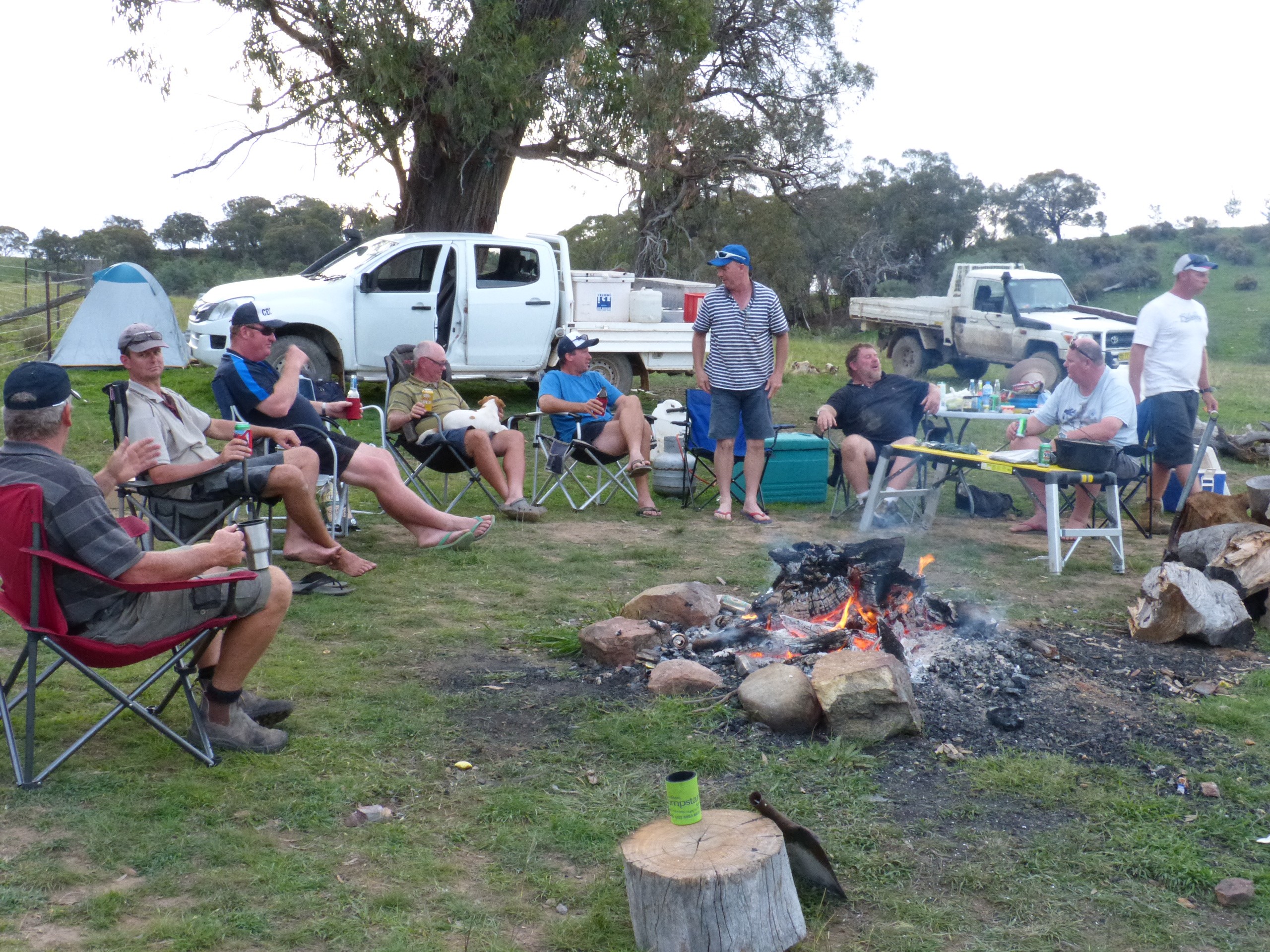 Relaxing around the camp-fire.