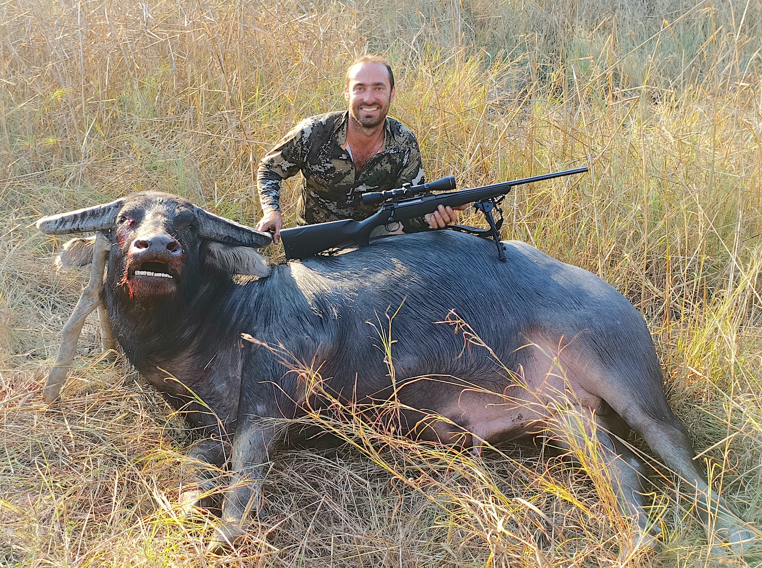 Dario Borteletti was charged by the first buffalo he ever hunted but stood his ground and fired until the angry bull dropped