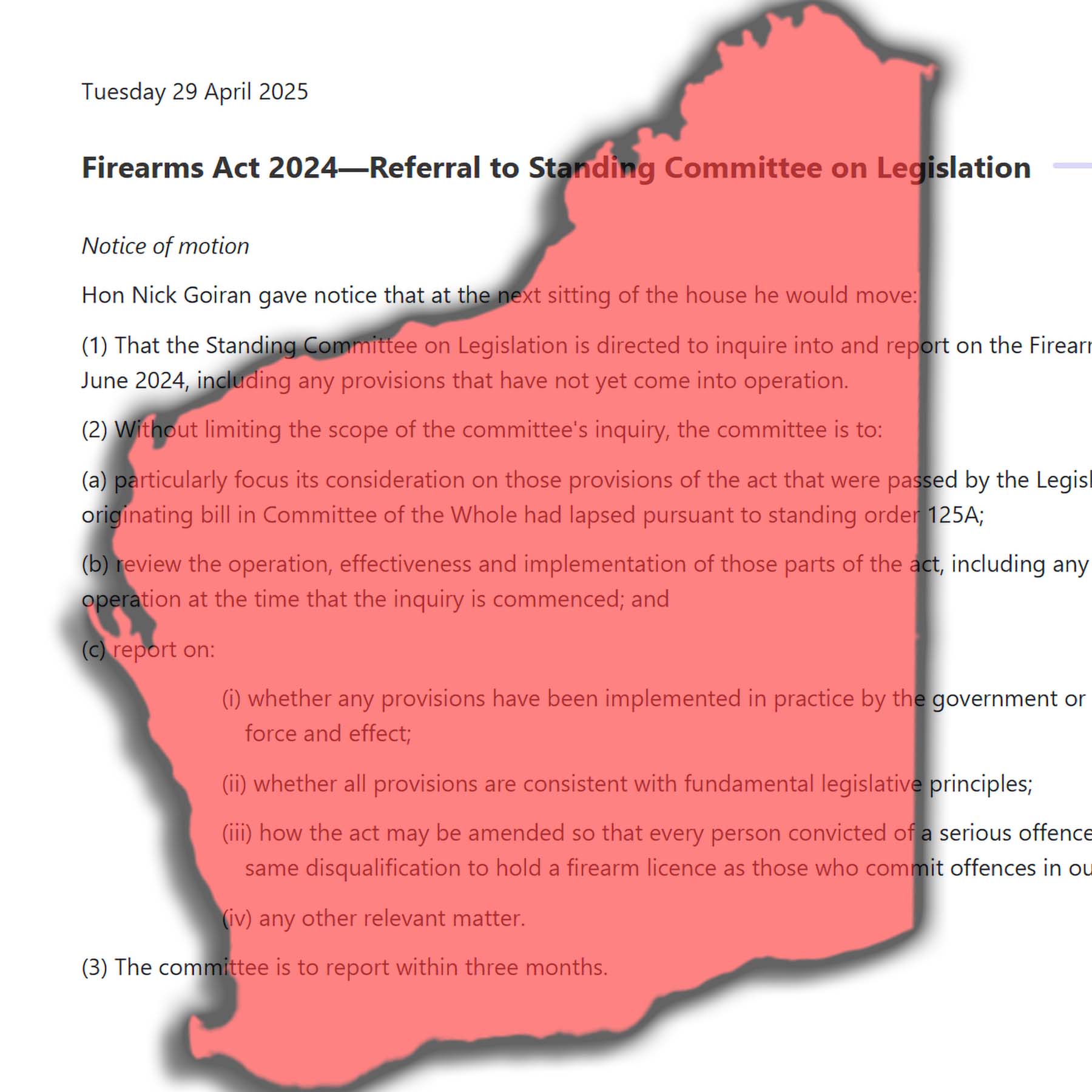 WA Shadow Attorney-General pushes for proper review of new gun laws WA Shadow Attorney-General pushes for proper review of new gun laws