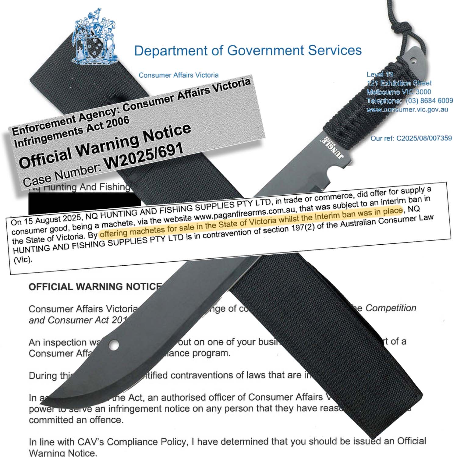 Victorian authorities threaten Queensland firearms business over machete ban